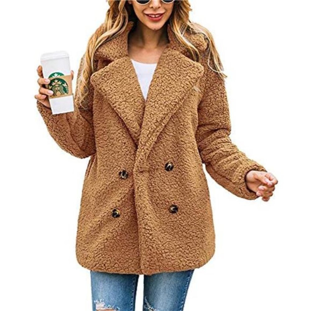 Women's Winter Coat Lapel Zip Up Faux Shearling Shaggy Oversized Shacket…